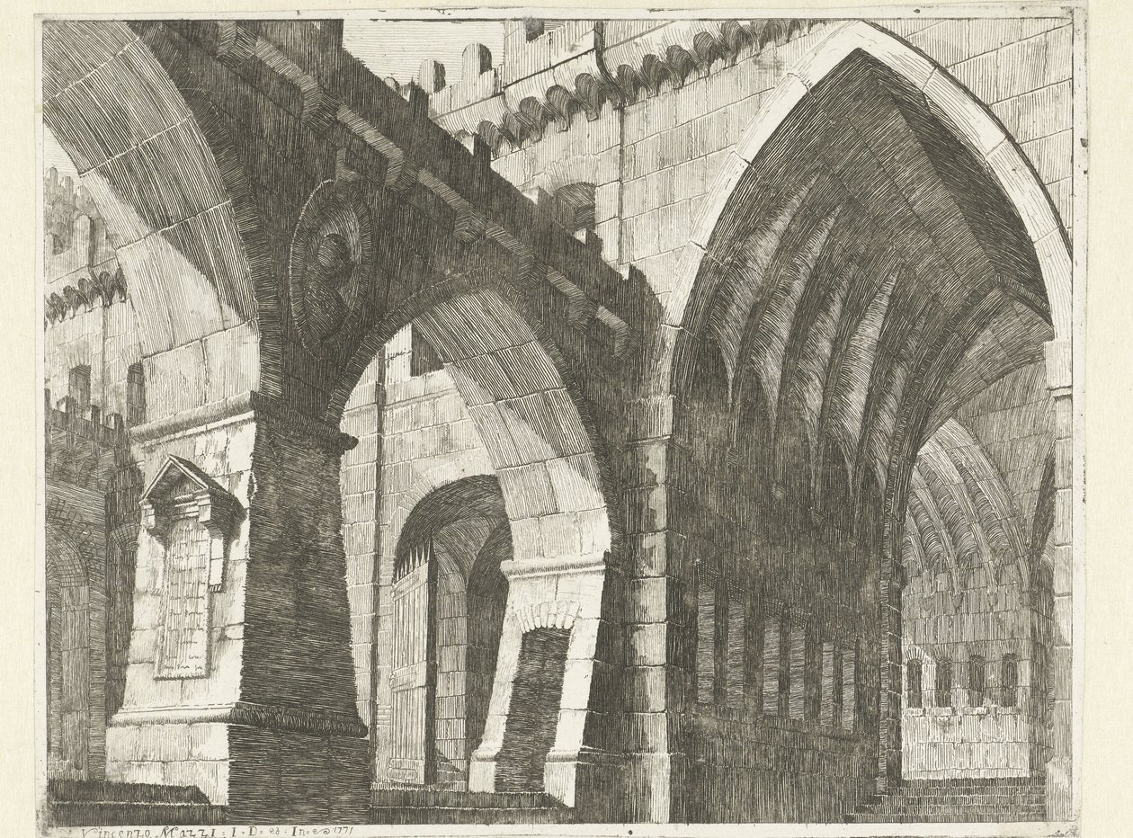 patio de un castillo Caprici di Scene Teatrali (título de la serie) de Vincenzo Mazzi