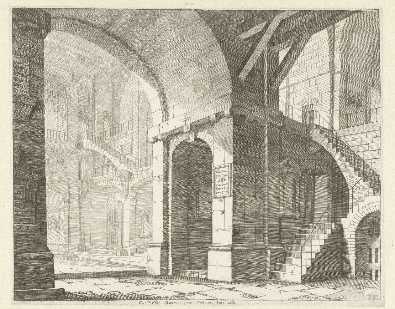 Vista de una habitación alta desde un pasillo
Caprici di Scene Teatrali (título de la serie) de Vincenzo Mazzi