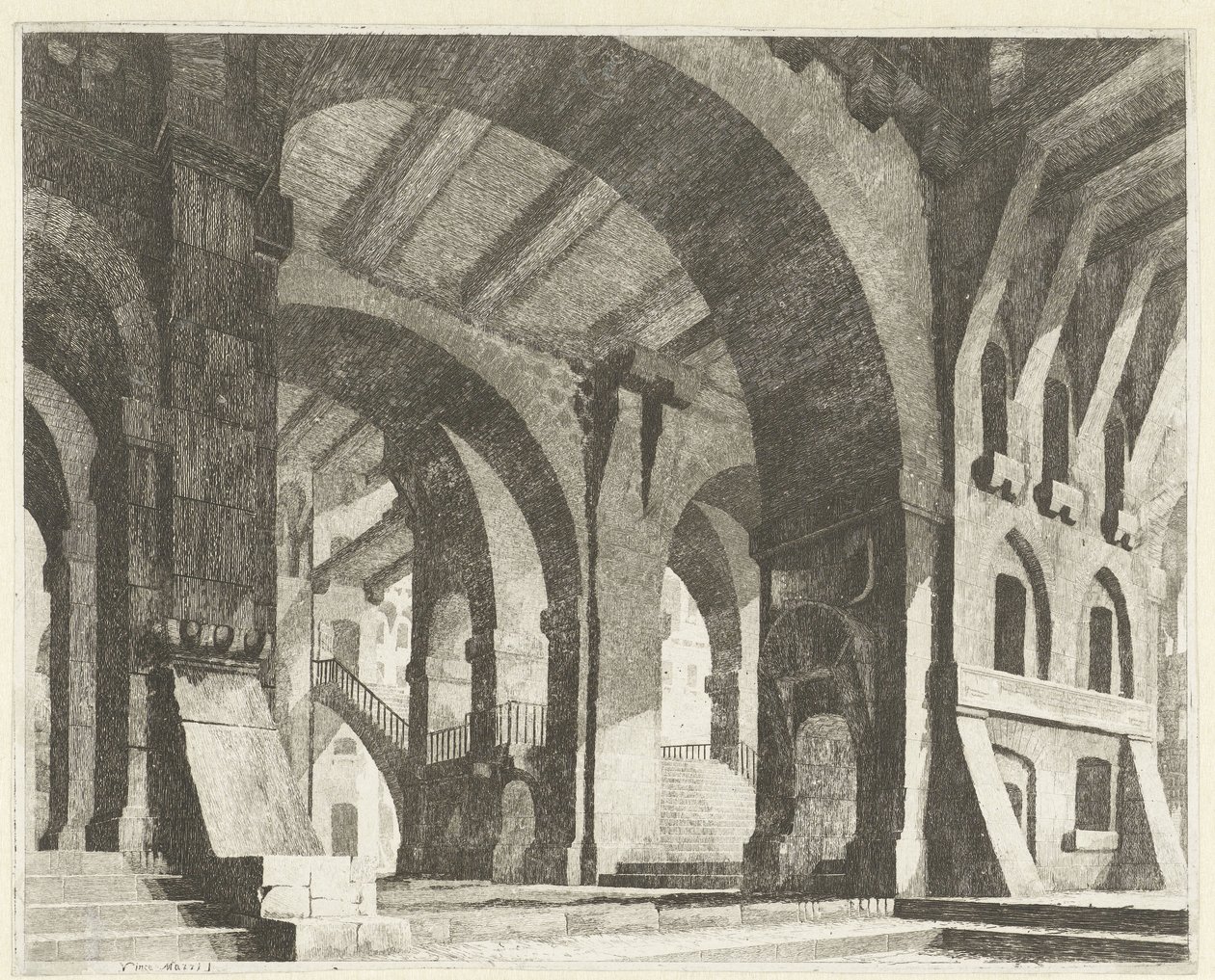 Espacio alto con arcos de medio punto Caprici di Scene Teatrali (título de la serie) de Vincenzo Mazzi