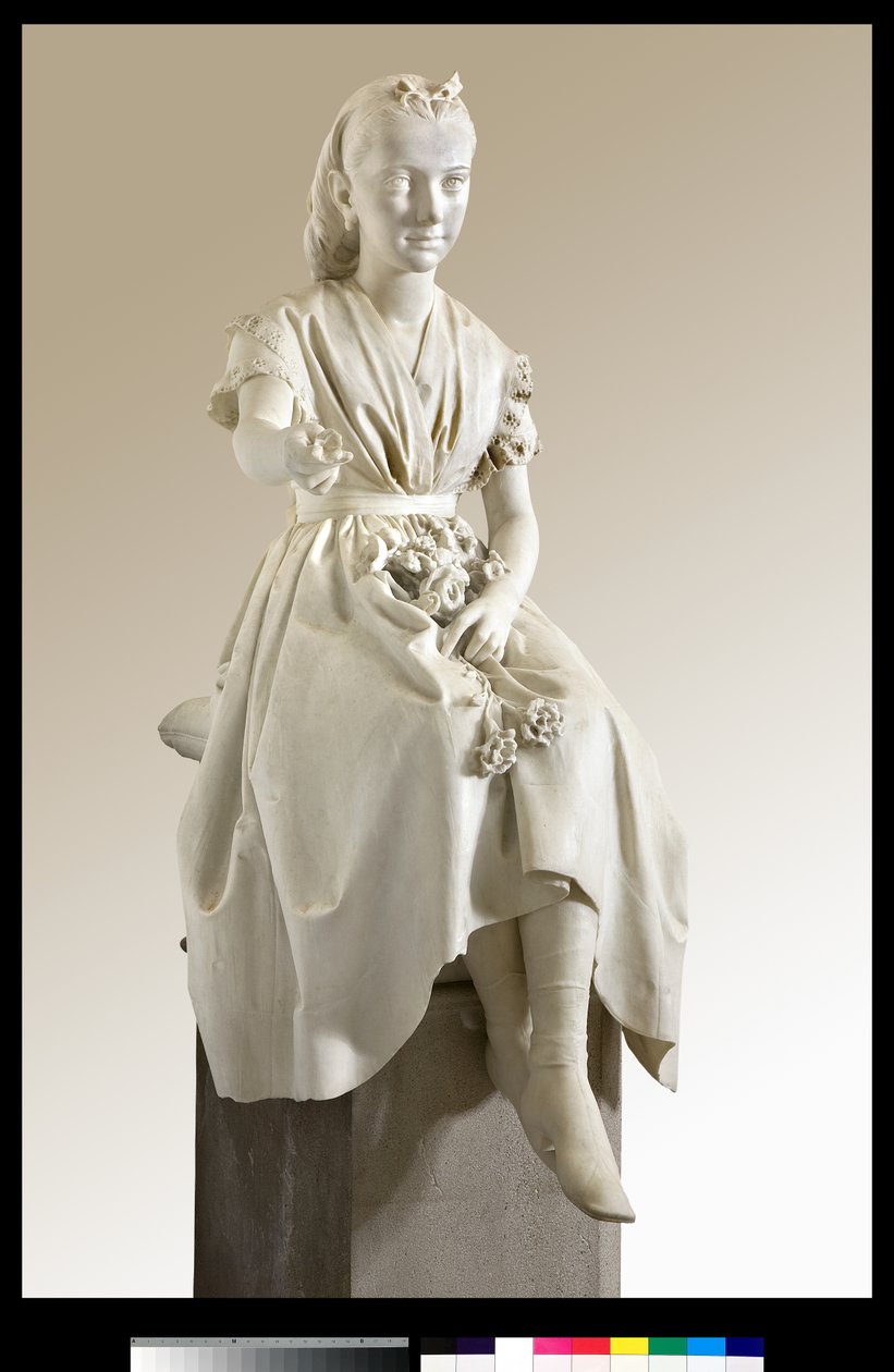 Retrato de la Marquesa Virginia Busti Porro como una niña o joven dama ofreciendo una flor de Vincenzo Vela