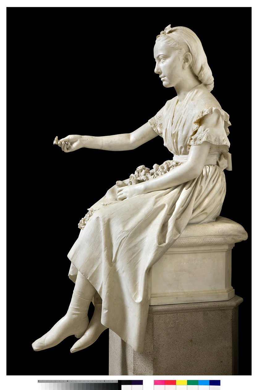 Retrato de la Marquesa Virginia Busti Porro como una niña o joven dama ofreciendo una flor de Vincenzo Vela