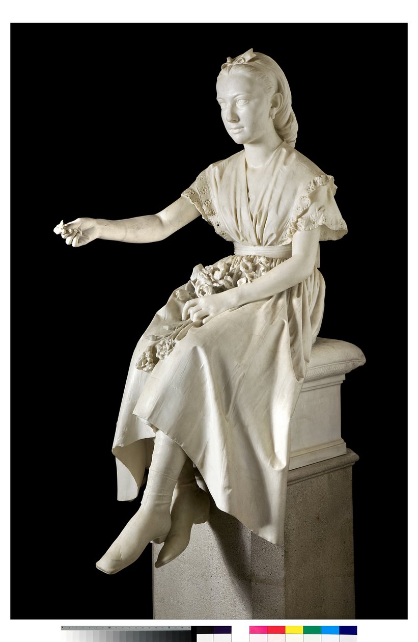 Retrato de la Marquesa Virginia Busti Porro como una Niña o Joven Dama Ofreciendo una Flor de Vincenzo Vela