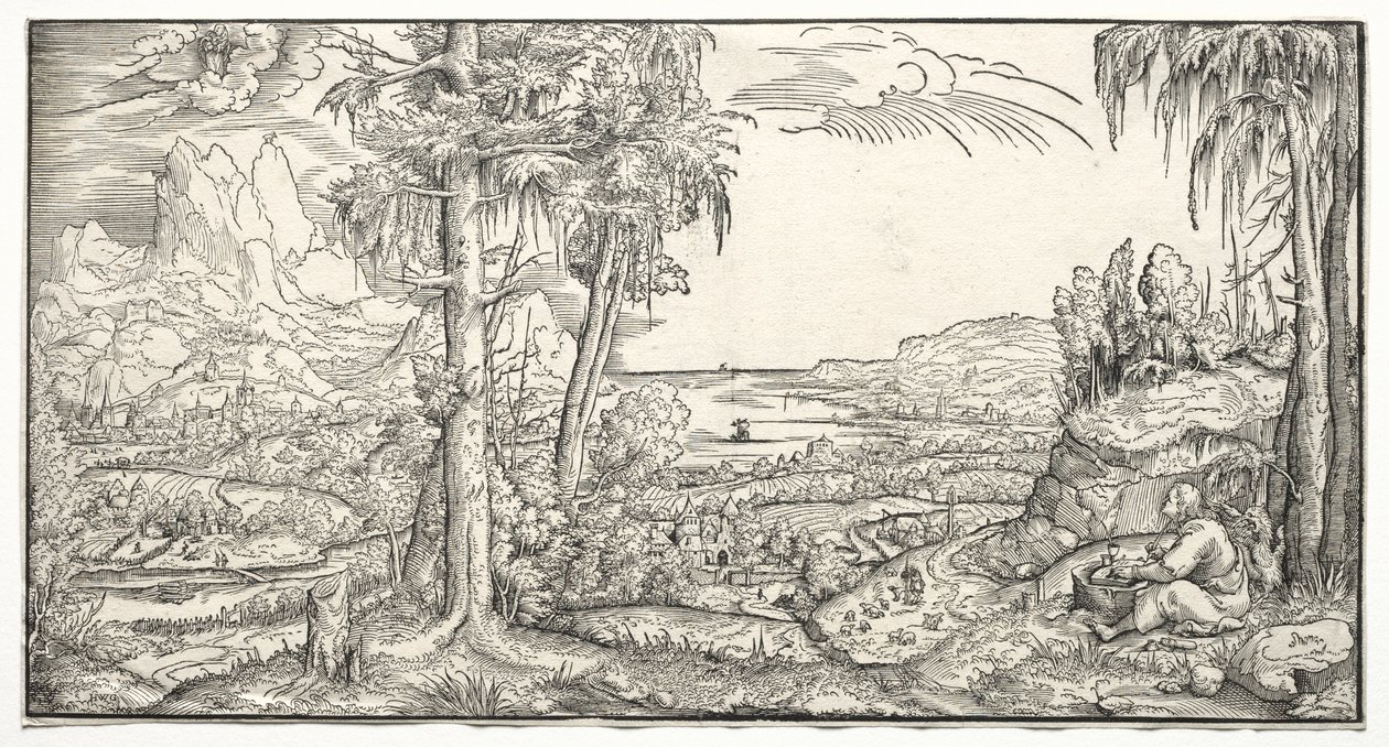 San Juan en la isla de Patmos, c. 1545-55 de Virgilius Solis