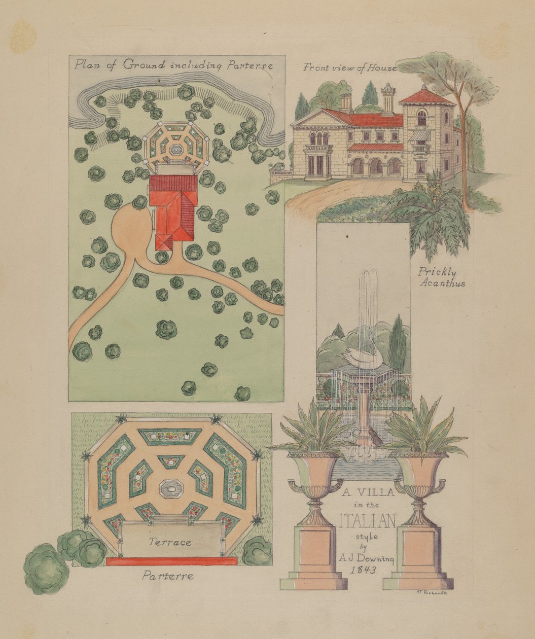 Diseño de villa italiana, c. 1936 de Virginia Richards