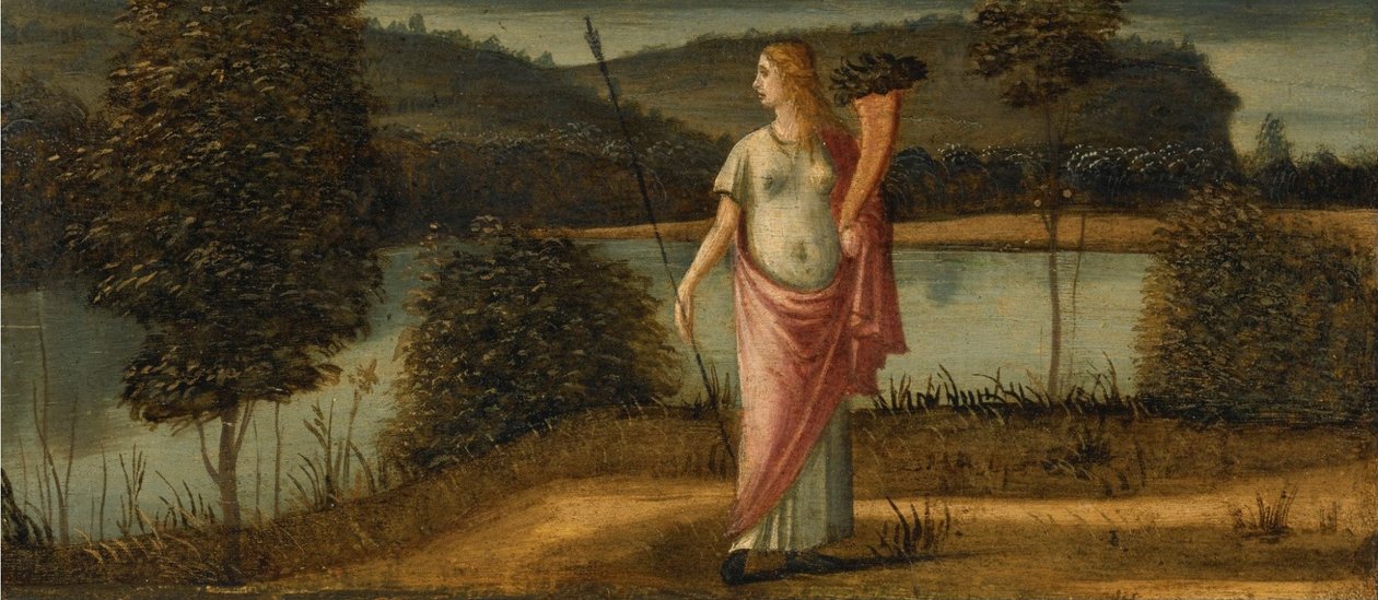 Figura alegórica de una mujer en un paisaje con lanza de Vittore Carpaccio