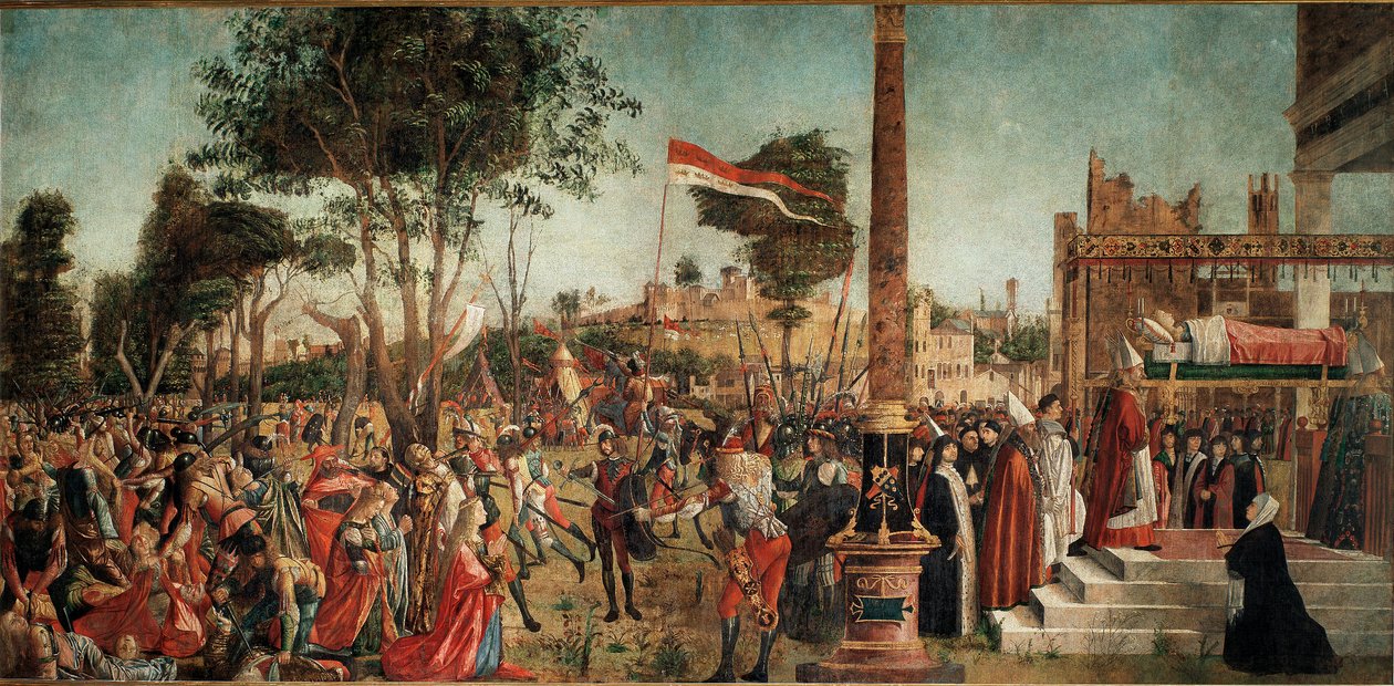 Ciclo de la vida de Santa Úrsula: el Martirio de los Peregrinos y el Funeral de Santa Úrsula de Vittore Carpaccio