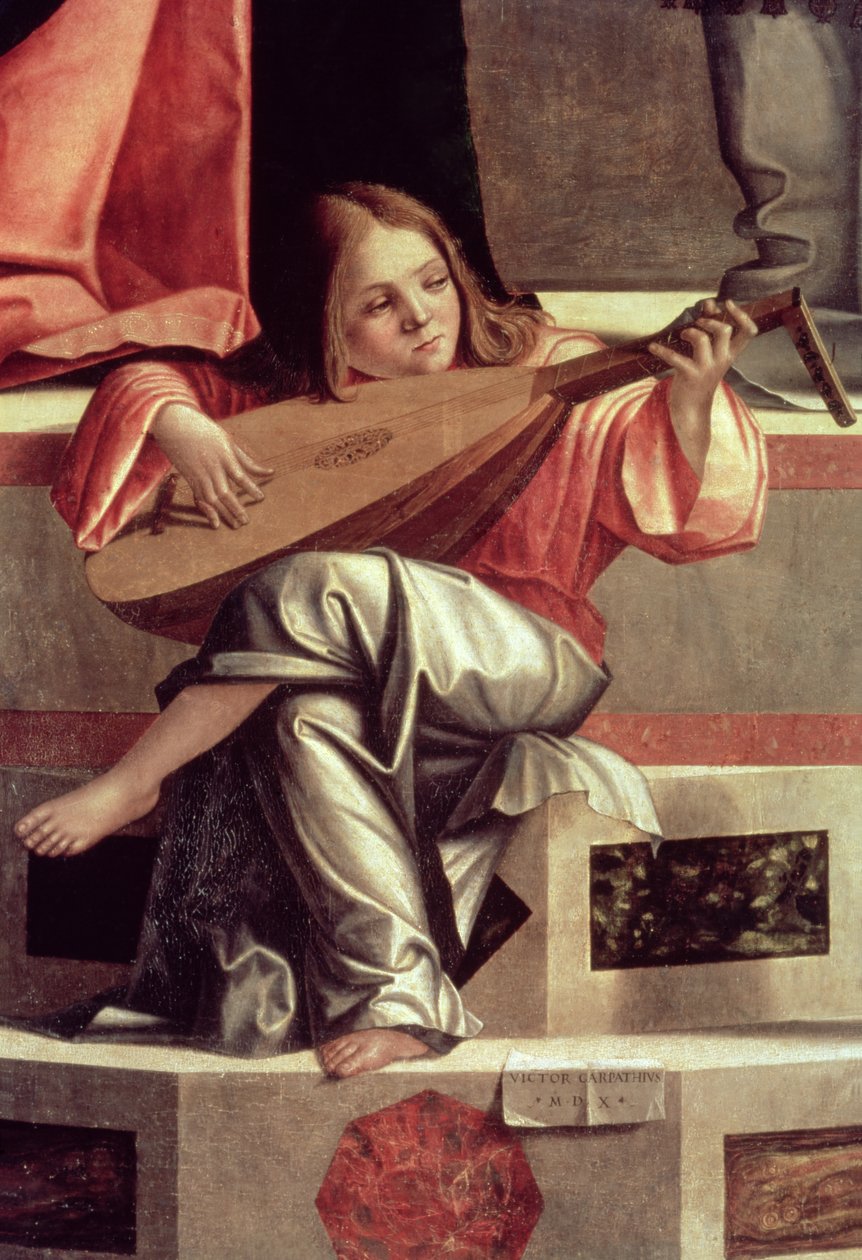 Ángel juglar tocando el laúd, detalle de La Presentación de Jesús en el Templo de Vittore Carpaccio
