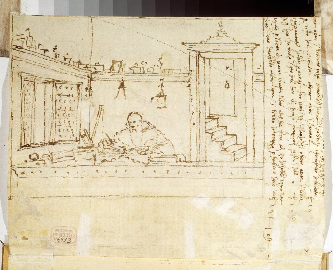 ""Retrato de un filósofo escribiendo en su escritorio"" (Un filósofo con un bolígrafo en la mano) Dibujo a tinta de Vittore Carpaccio (1460-1526) 1502-1505 Museo Pushkin, Moscú de Vittore Carpaccio