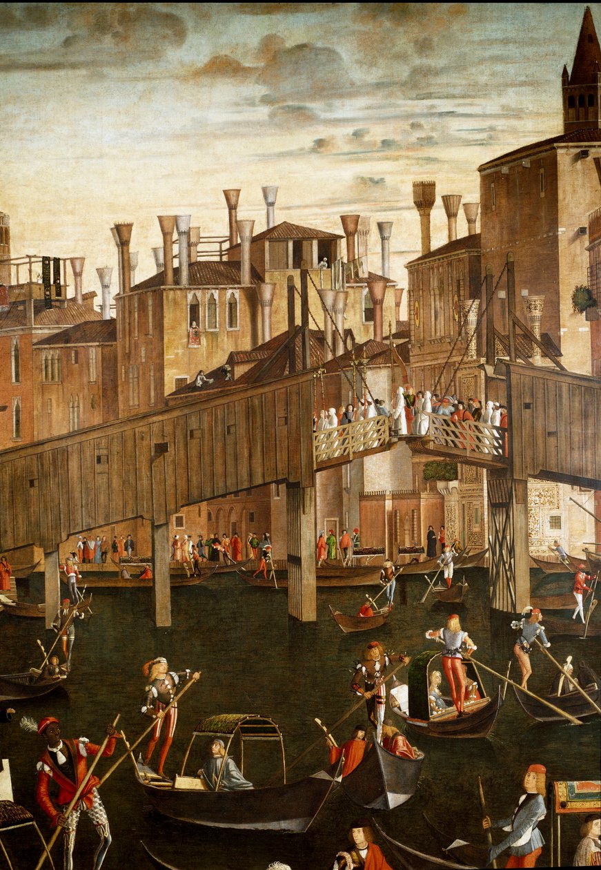 El milagro de la reliquia de la Santa Cruz en el Puente de Rialto en Venecia (detalle) de Vittore Carpaccio