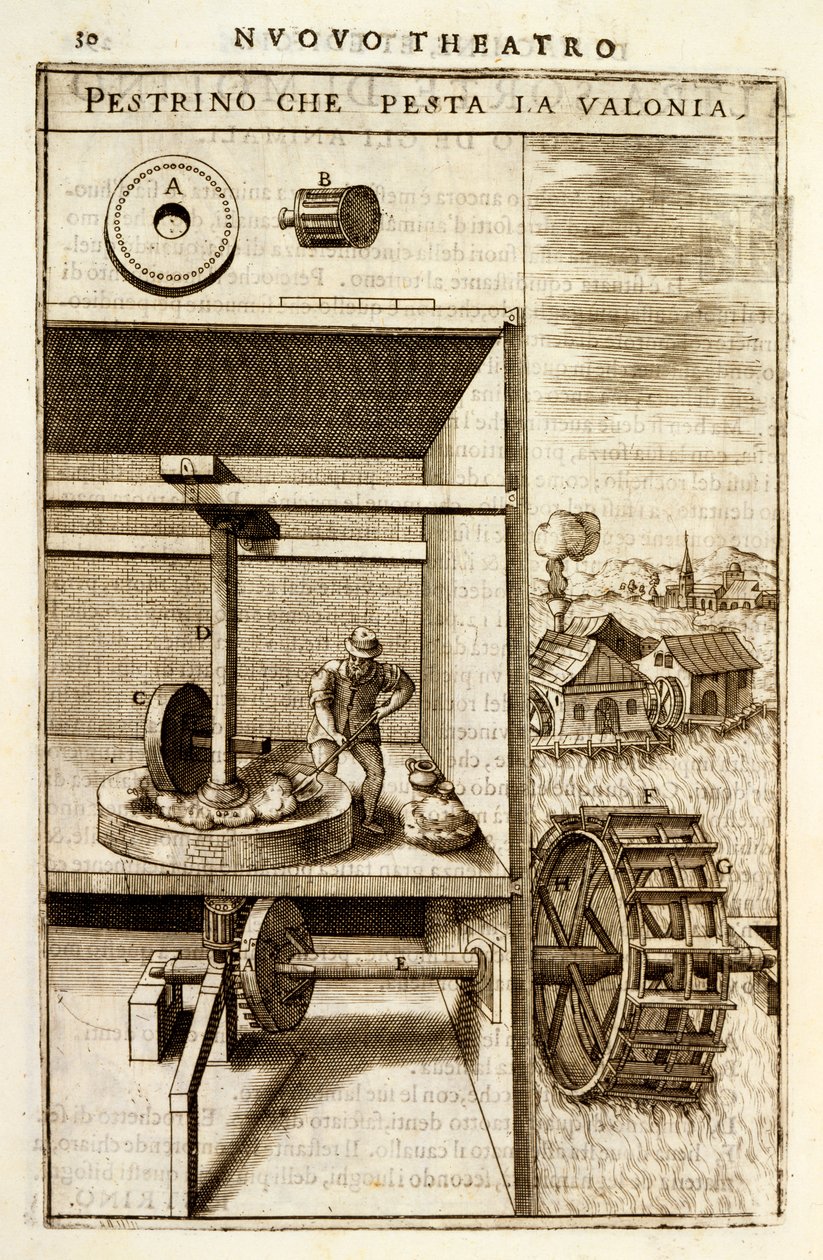 Máquina de trituración o molienda accionada por agua, 1607 de Vittorio Zonca