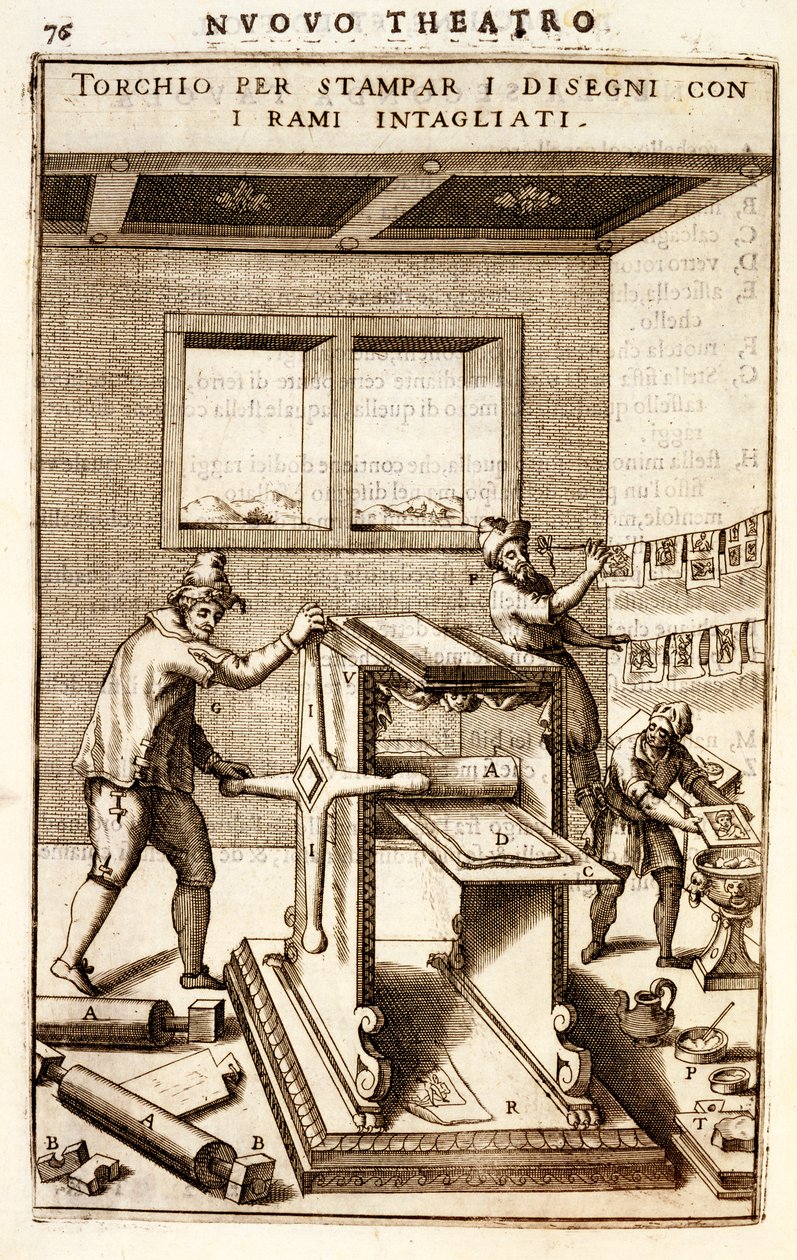 Prensa de grabador para imprimir desde dibujos, 1607 de Vittorio Zonca