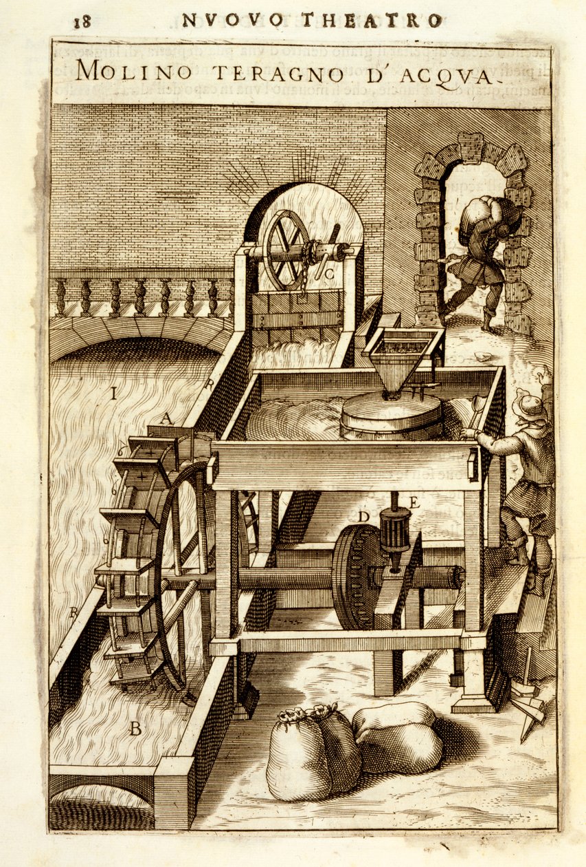 Máquina de Molienda Hidráulica, 1607 de Vittorio Zonca