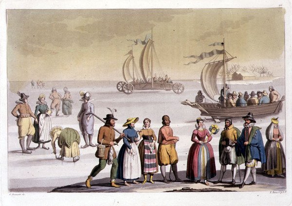Escena de patinaje holandesa grabada por G. Bramatti de Vittorio (after) Raineri