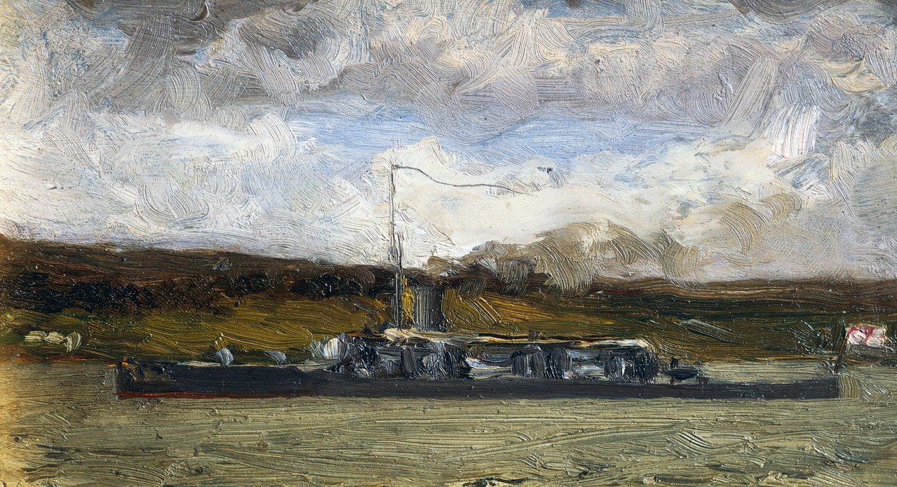 Barco de vapor en la orilla del mar, de Vittorio Avondo (1836-1910) de Vittorio Avondo