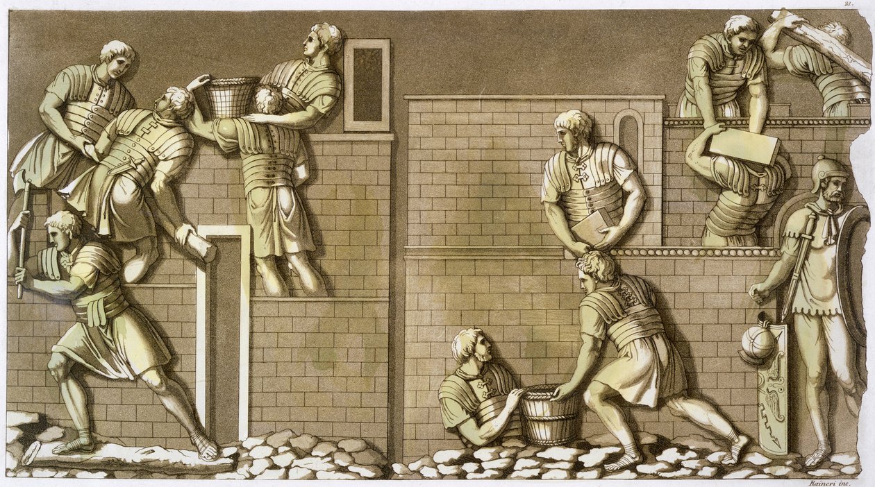 Soldados romanos construyendo un fuerte, c1820-1839 de Vittorio Raineri