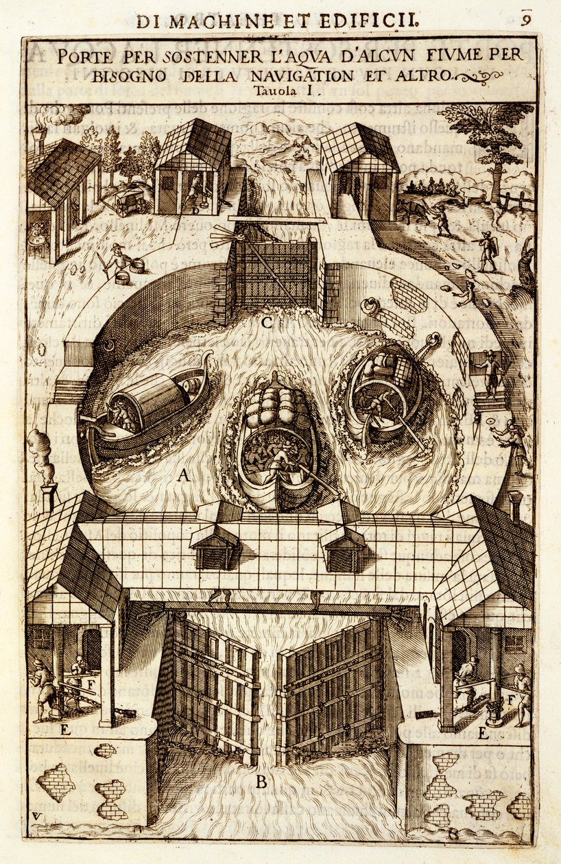 Máquina hidráulica para una esclusa de canal o río, 1607 de Vittorio Zonca