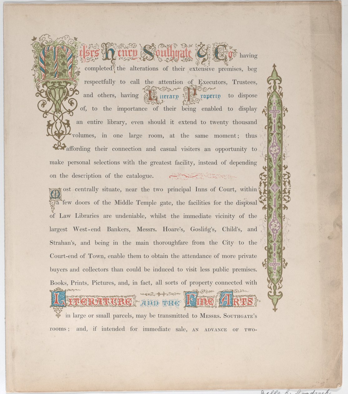 Tarjeta Comercial para Messrs. Henry Southgate & Co., Libreros de Vizetelly and Company