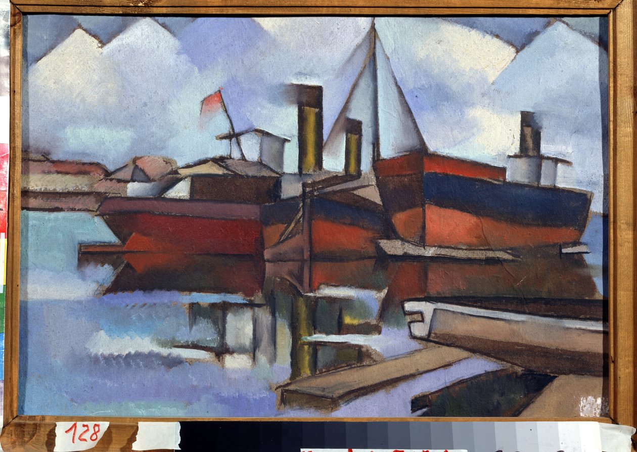 Bateaux a vapeur (Barcos a vapor) - Peinture de Vladimir Davidovich Baranov Rossine (Baranov-Rossine) (Vladimir Daniel Baranoff Rossine (Baranoff-Rossine) (1888-1944) - Huile sur toile, 35,5 x 51,5 cm de Vladimir Davidovich Baranov Rossine