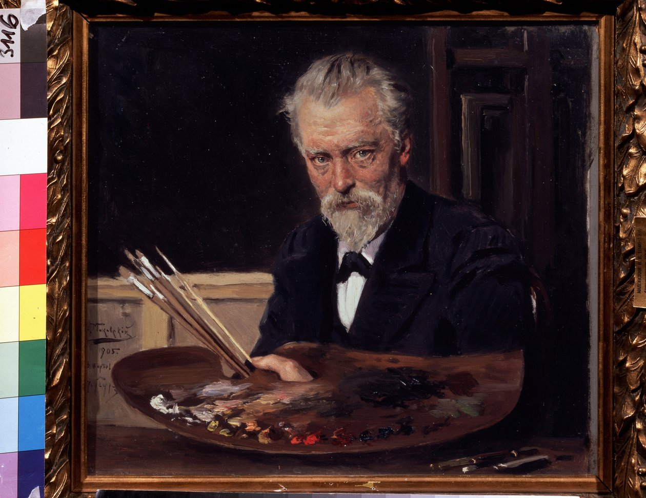 Autoportrait (Self Portrait). Peinture de Vladimir Yegorovich Makovski (Makovsky, Makovskij) (1846-1920), huile sur toile de Vladimir Egorovic Makovsky