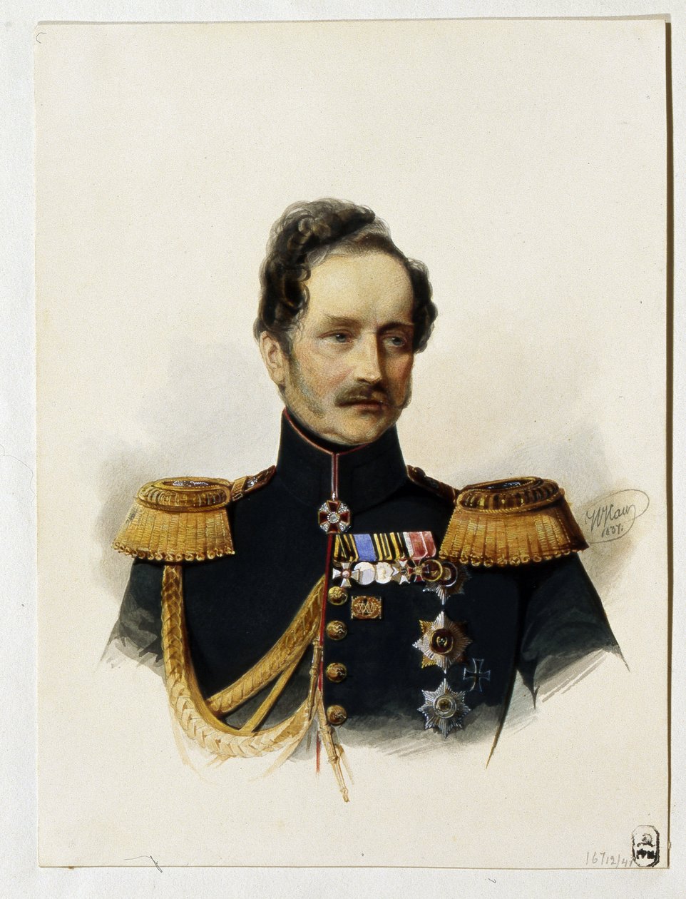 Retrato del Príncipe Alexey Fyodorovich Orlov (1787-1862) (Retrato del Príncipe A. F. Orlov). Soldado y diplomático ruso. Obra de Vladimir Ivanovich Hau (Gau) (1816-1895), acuarela sobre papel de Vladimir Ivanovich Hau