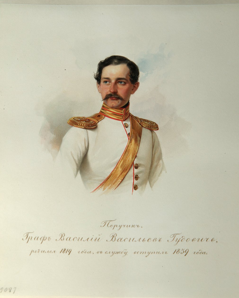 Retrato del Conde Vasily Vasilyevich Gudovich (1819-1886) (Del Álbum de la Guardia Imperial a Caballo) - Hau (Gau), Vladimir Ivanovich (1816-1895) - 1846-1849 - Acuarela sobre papel - Instituto de Literatura Rusa IRLI (Pushkin -Casa), San Petersburgo de Vladimir Ivanovich Hau