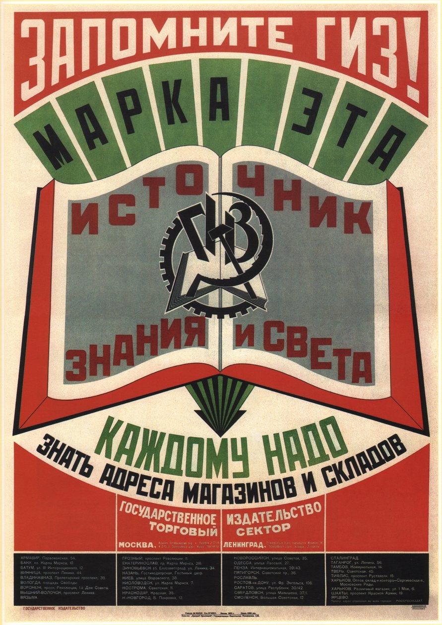 Recuerda GIZ State Publishers. Esta marca es una fuente de conocimiento y luz, 1925 de Vladimir Mayakovsky