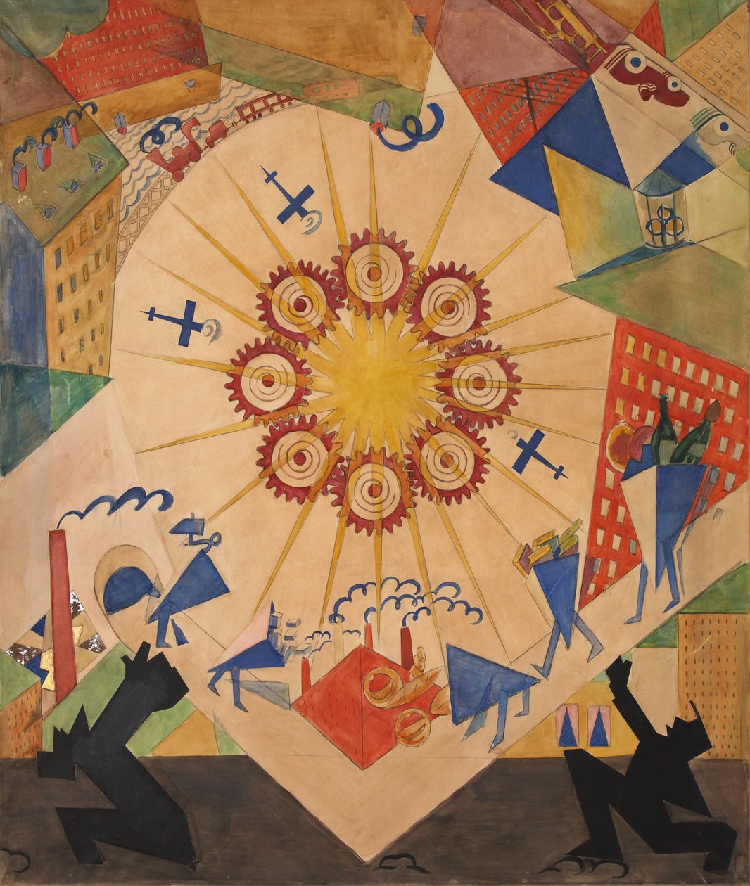Tierra prometida. Diseño escénico para la obra de teatro Misterio-Bouffe de Vladimir Mayakovsky, 1919 de Vladimir Vladimirovich Mayakovsky