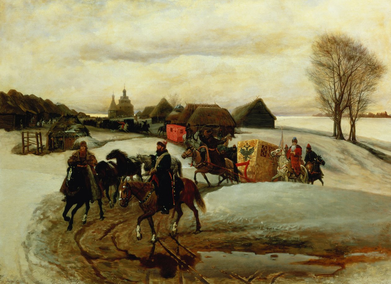 La peregrinación de primavera de la zarina, bajo el zar Alejo Mijáilovich, 1868 de Vyacheslav Grigorievich Shvarts