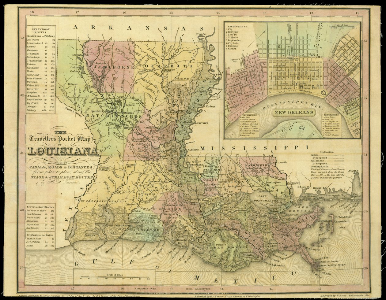 El mapa de bolsillo del viajero de Luisiana, publicado en 1830 de W. Brose