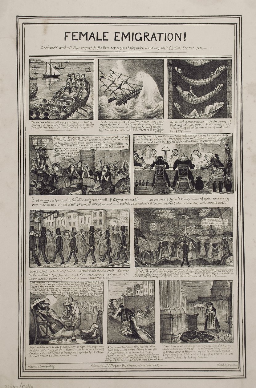 ¡Emigración femenina!, impreso por R. Redman para G.S. Tregear, 90 Cheapside, Londres, octubre de 1834 de W. Newman