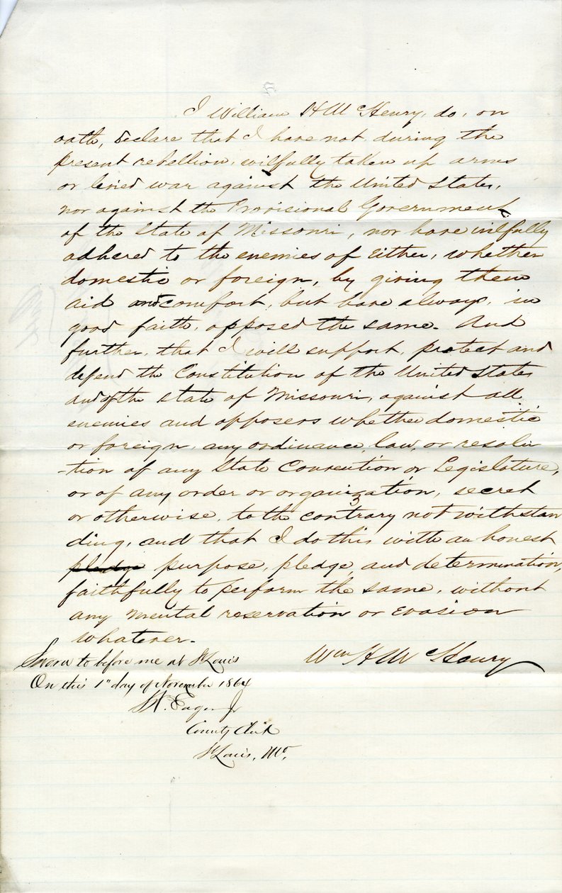 Juramento de lealtad de William H. McHenry de Missouri, Condado de St. Louis de W.H. McHenry