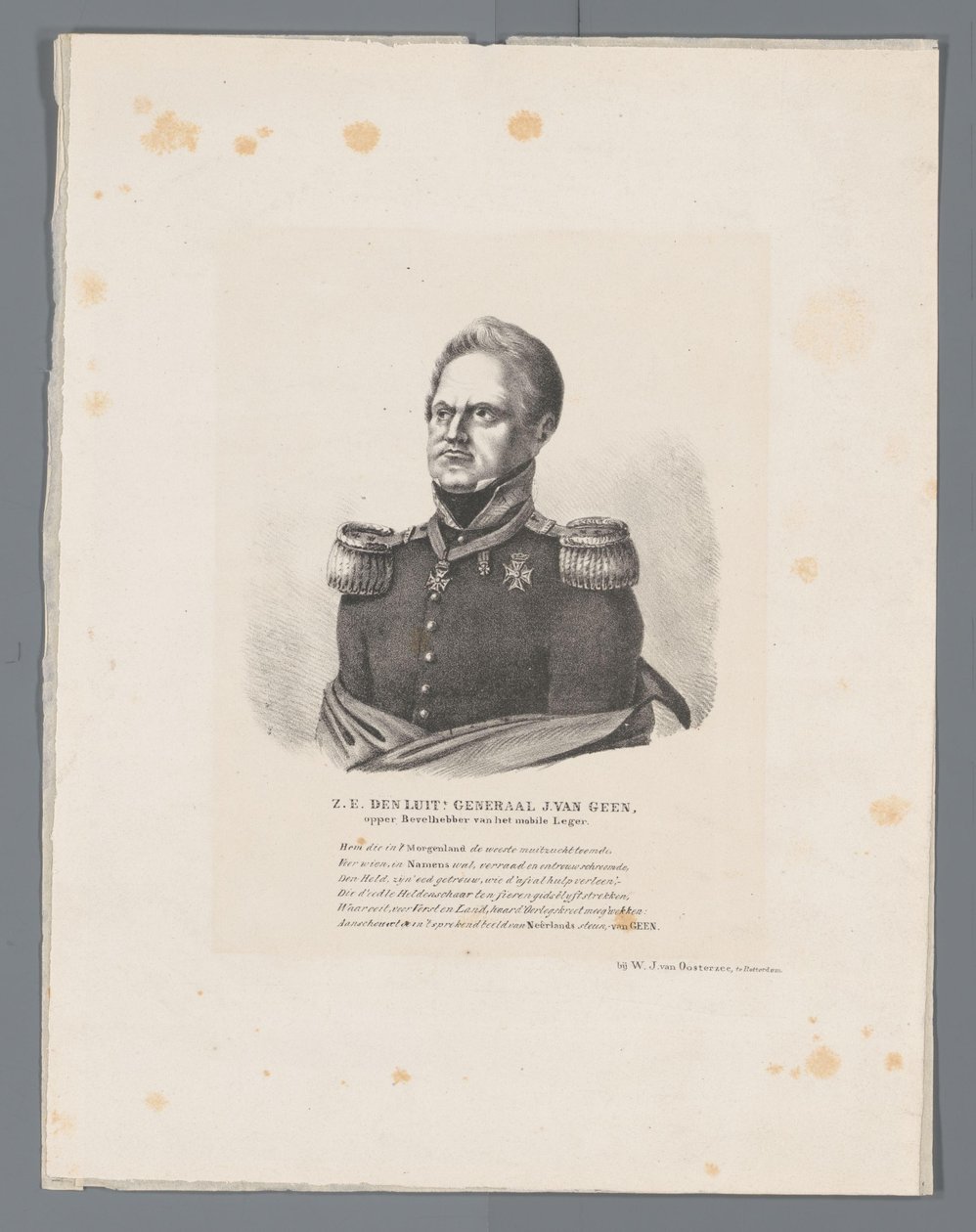 ELLOS. den Luit General J. van Geen, Comandante en Jefe del Ejército Móvil (título sobre el objeto) de W.J. van Oosterzee