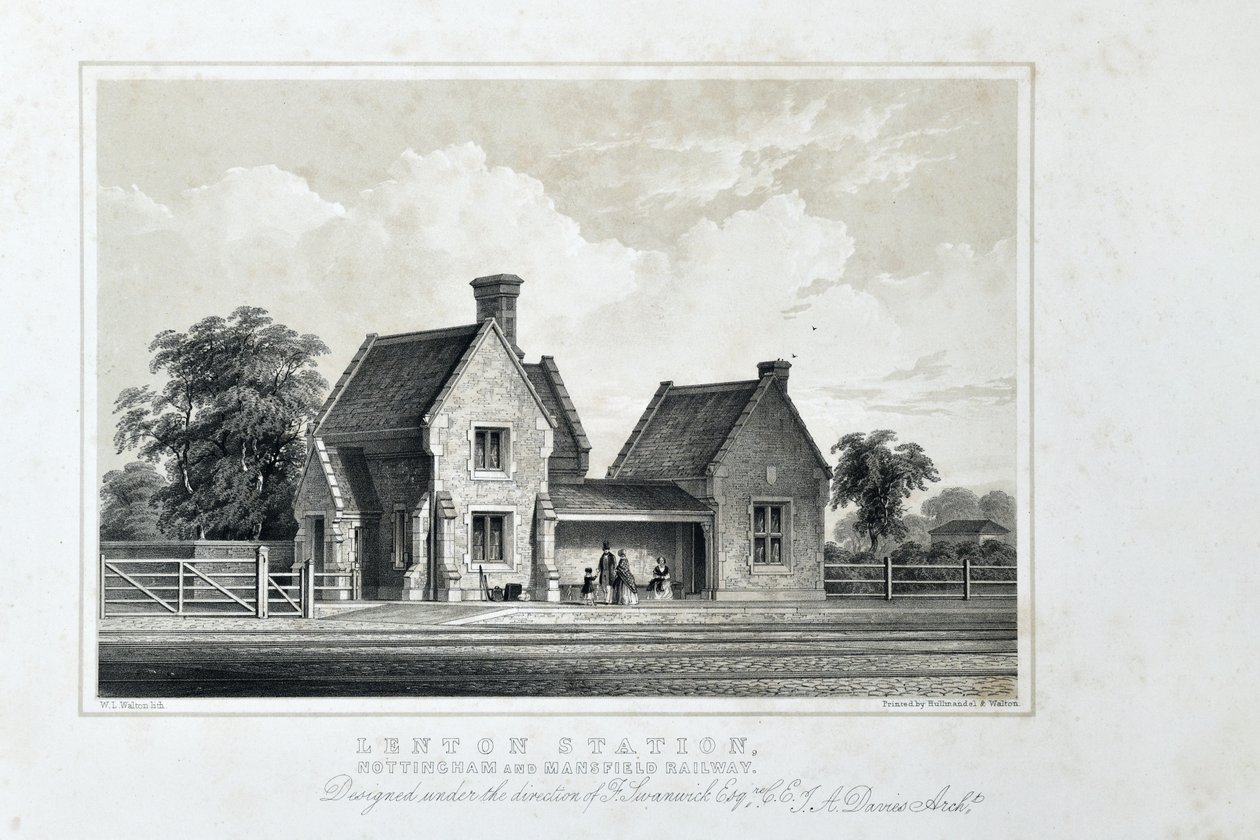 Lenton Station, Nottingham and Mansfield Railway, c.1848 (litografía tintada sobre papel) de W.L. Walton