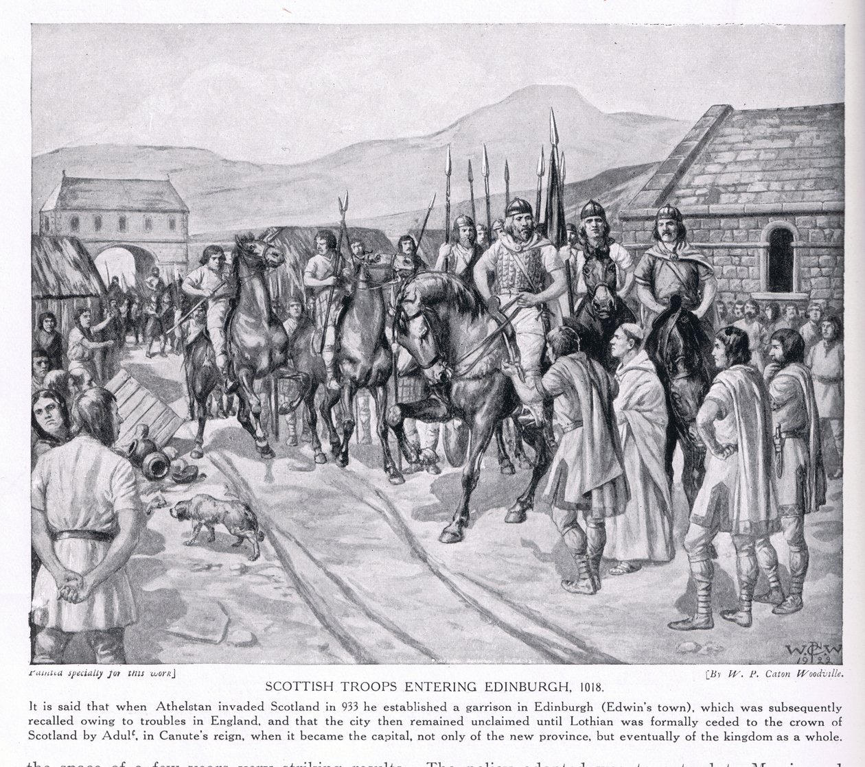 Tropas escocesas entrando en Edimburgo AD1018, 1920