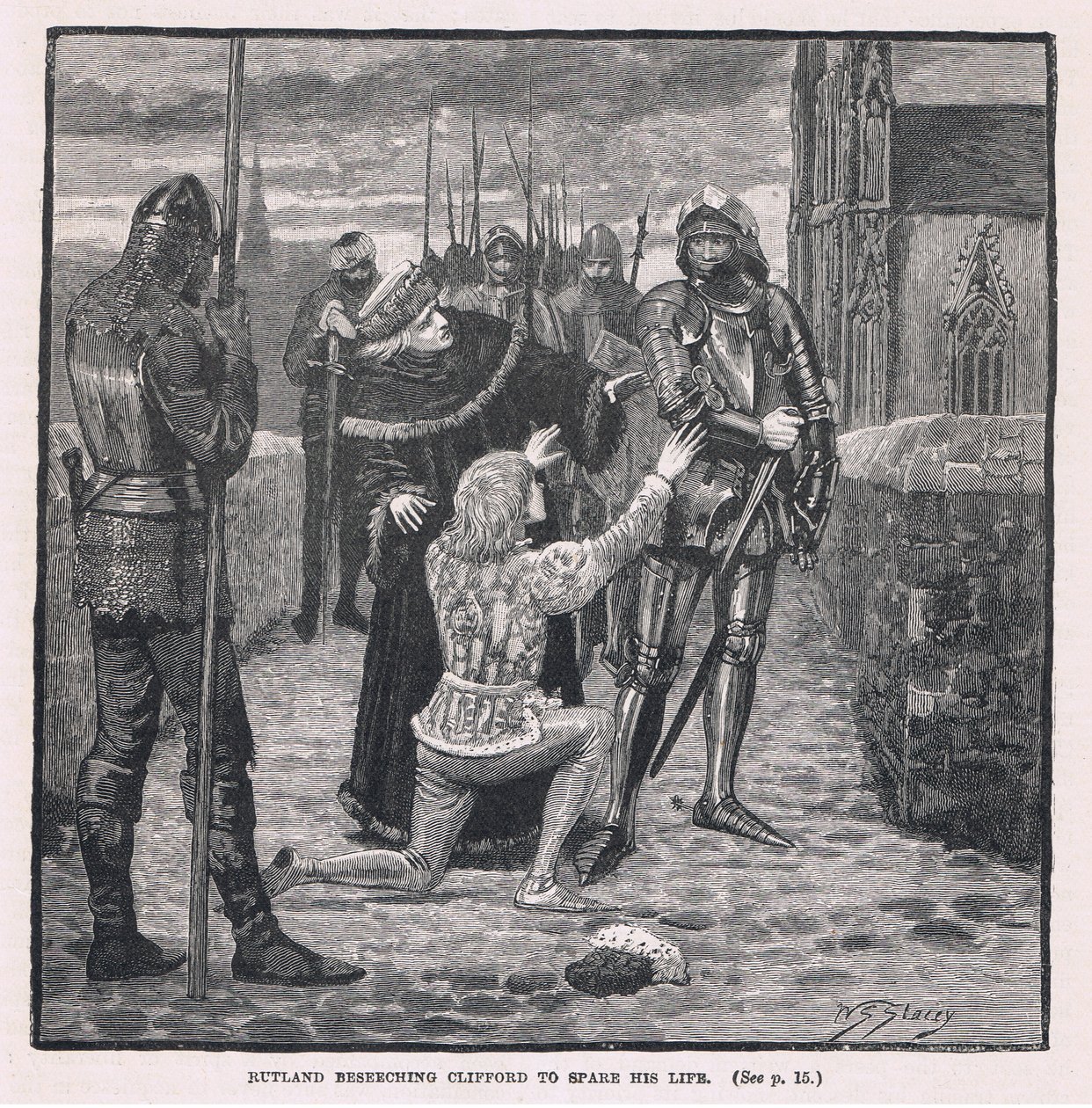 Rutland suplicando a Clifford que le perdone la vida 1460 de W.S. Stacey