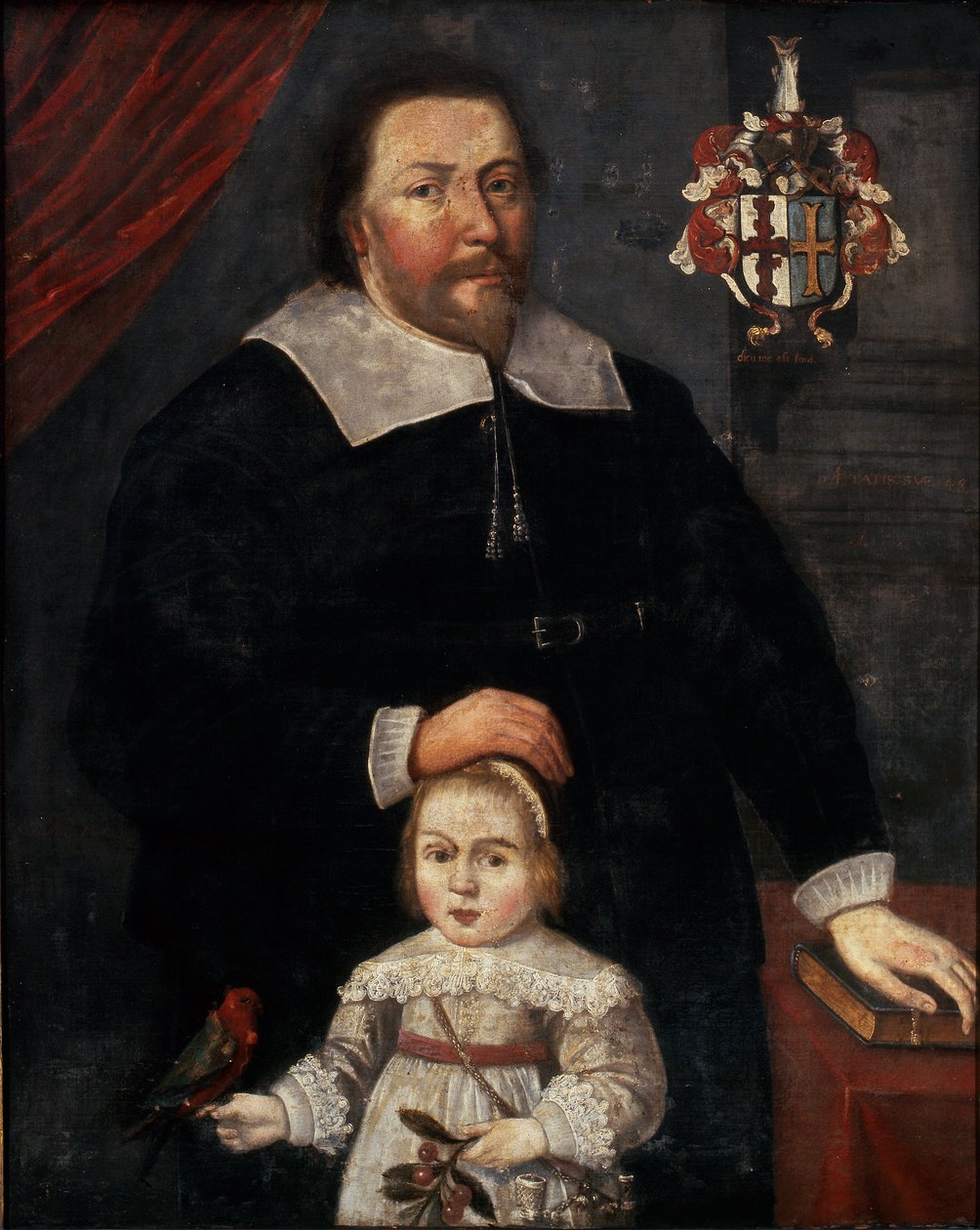 Sir Edward Lawrence con su hijo y un loro de W. (attr. to) Flesshier