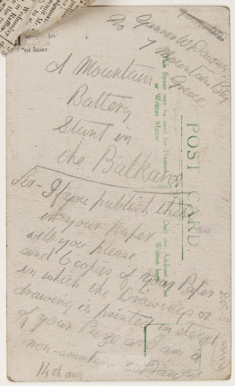 Postal al editor del Liverpool Weekly Courier, 14 de agosto de 1918 de W. Dawson