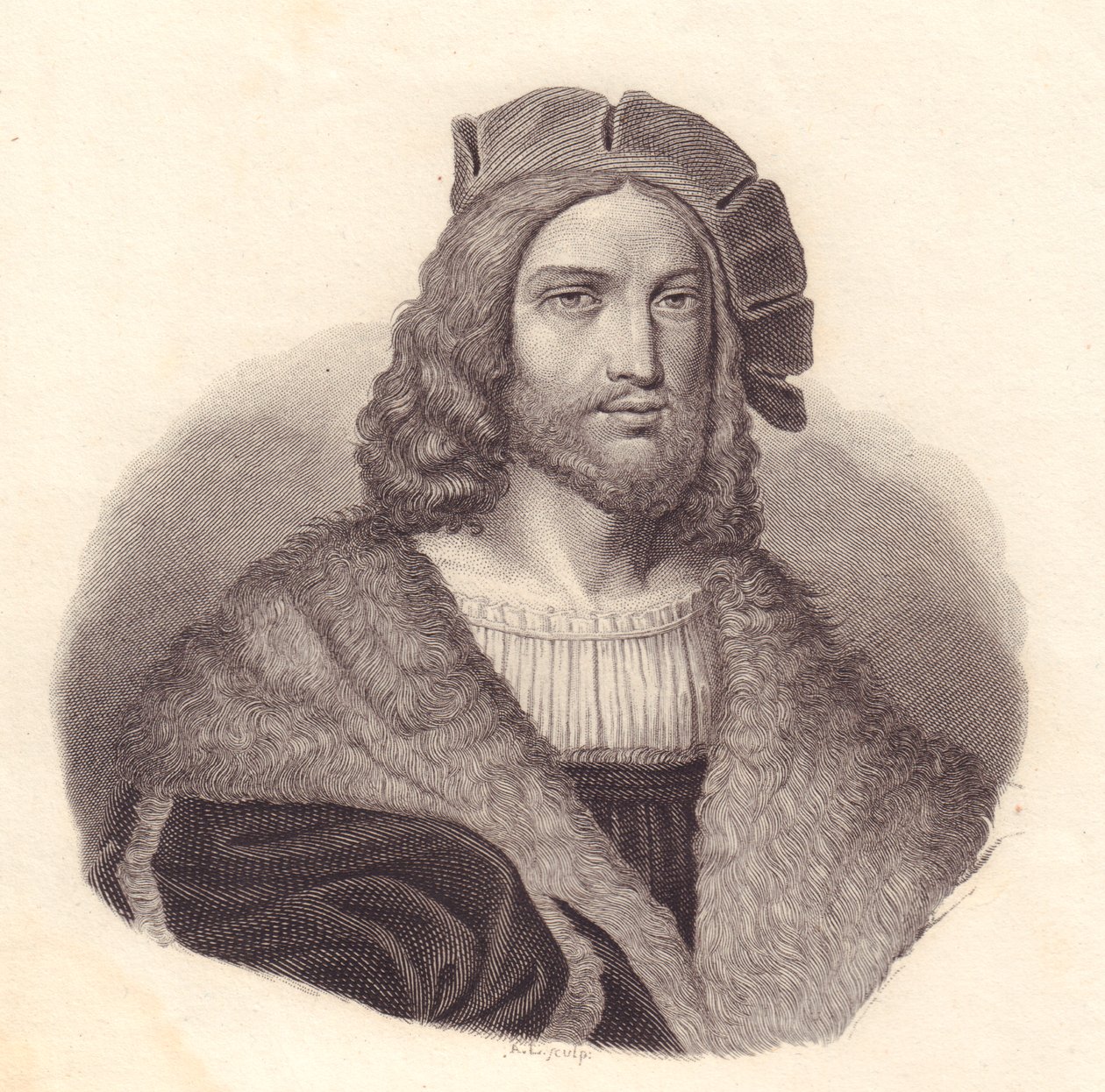 Retrato del poeta italiano Antonio Tebaldeo (1463-1537), grabado en cobre del cuadro de Rafael de John Ward Dunsmore