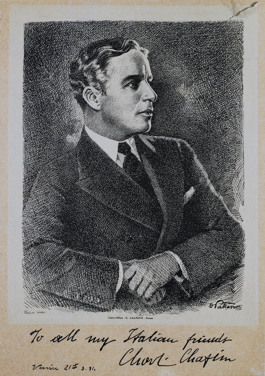 Retrato de Sir Charles Spencer Chaplin (1889-1977), actor y director inglés de John Ward Dunsmore