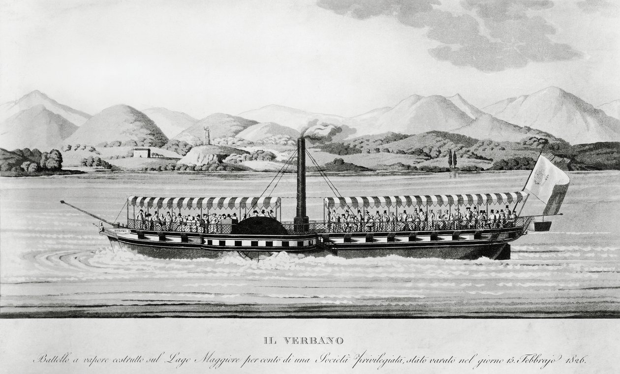 Verbano, primer barco de vapor en servicio en el Lago Maggiore de John Ward Dunsmore