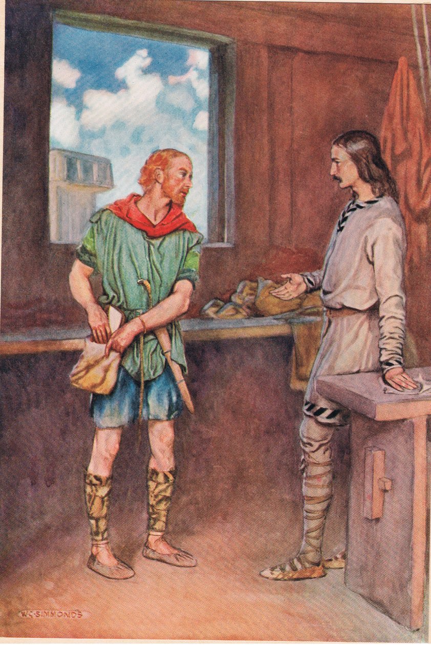 Un marinero entrega a Horacio una carta de Hamlet, de 