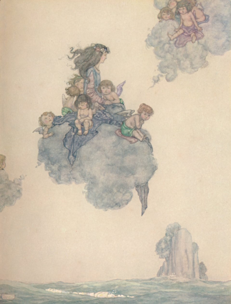 Con el resto de sus hijos del aire, se elevó por encima de la nube rosada, c1930 de William Heath Robinson