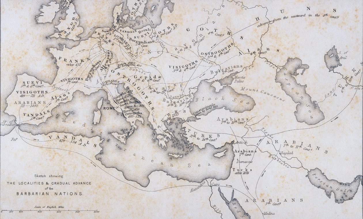 Las localidades y el avance gradual de las naciones bárbaras, c.1850 de W Hughes