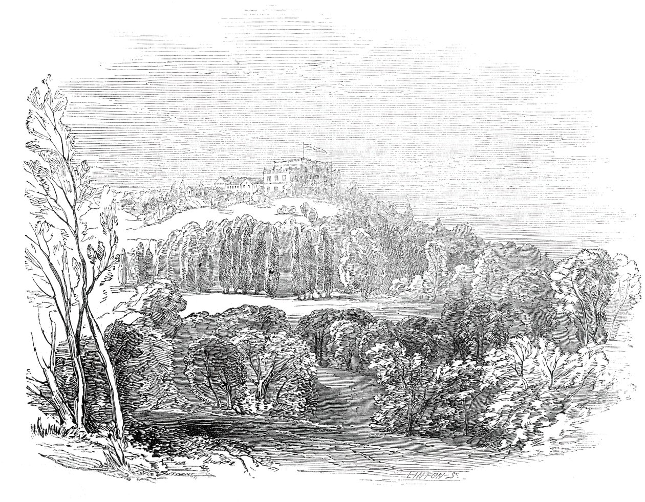 Palacio de Verano en Wurtemberg - del dibujo de Su Alteza Real el Príncipe Alberto de W. J. Linton