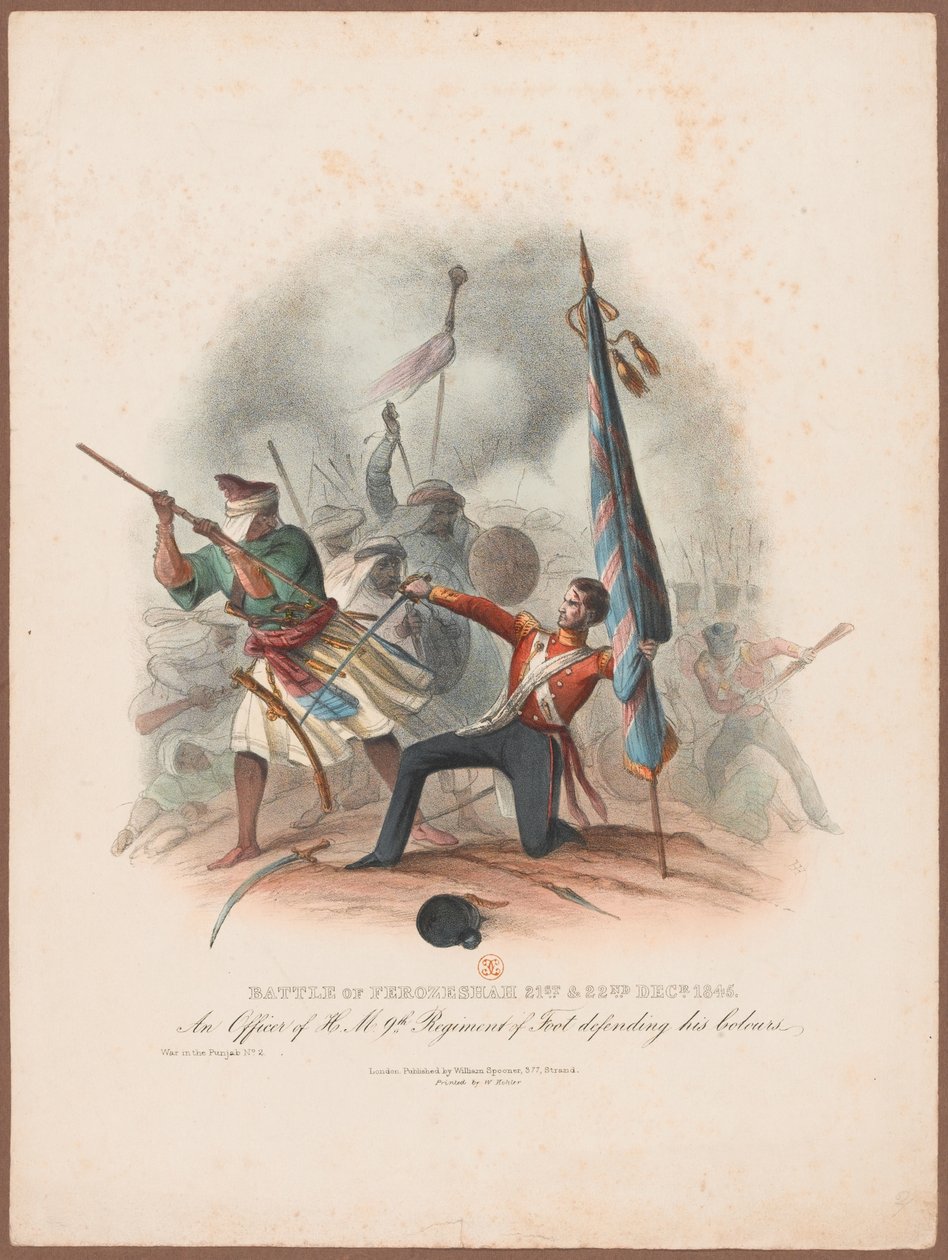 ¿Batalla de Ferozeshah, 21 y 22 de diciembre de 1845. Un oficial del 9º Regimiento defendiendo sus colores? de W. Kohler