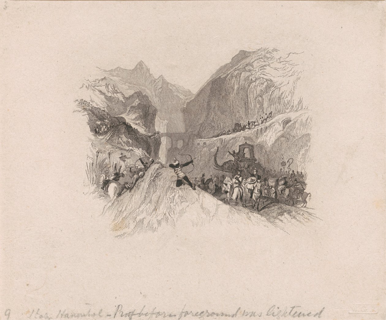 Aníbal a su paso por los Alpes (viñeta) de W. R. Smith
