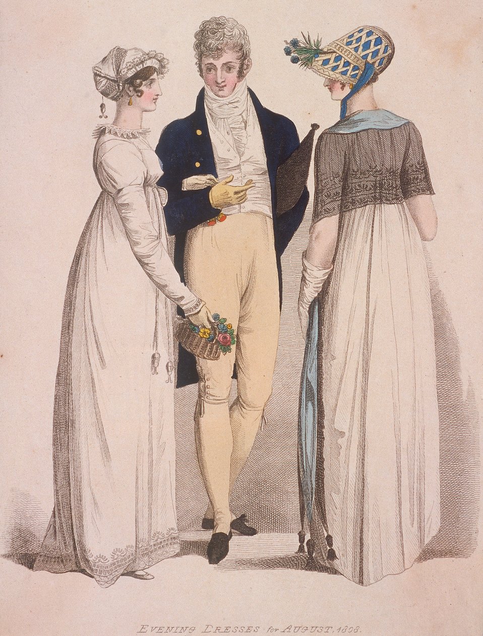 Dos mujeres y un hombre con traje de noche, 1808 de W Read