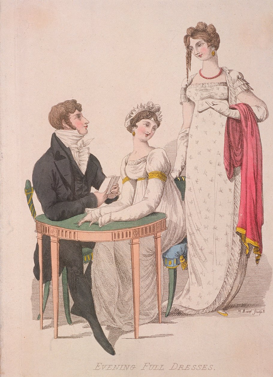 Dos mujeres y un hombre con traje de noche completo de W Read