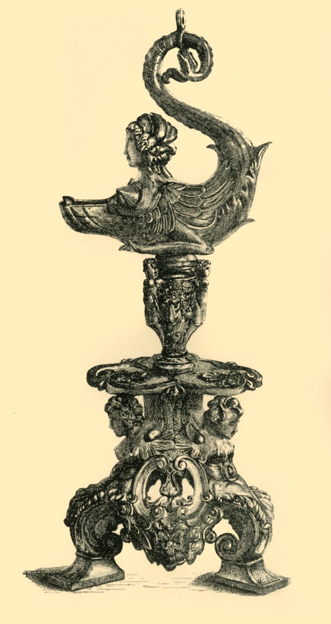 Lámpara en forma de criatura marina similar a una esfinge, c. 1510-1530, 1881 de W. W. McCarty