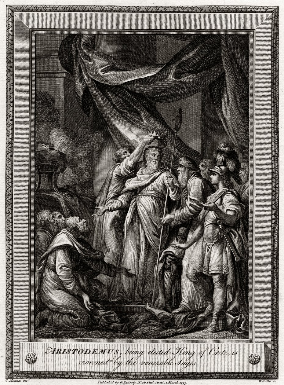 Aristodemo, siendo elegido Rey de Creta, es coronado por los venerables Sabios, 1777 de W. Walker